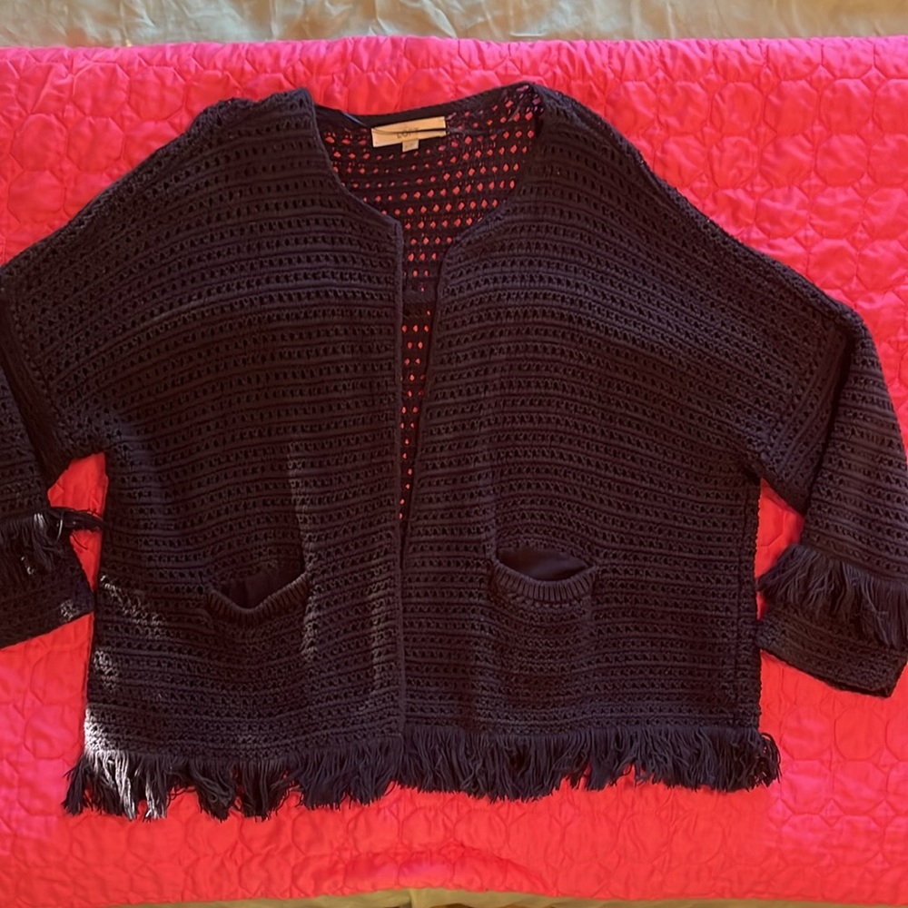 Loft 100% cotton navy sweater blazer